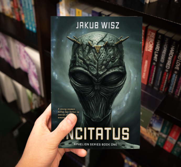 A paperback copy of Incitatus in a brick and mortar bookstore